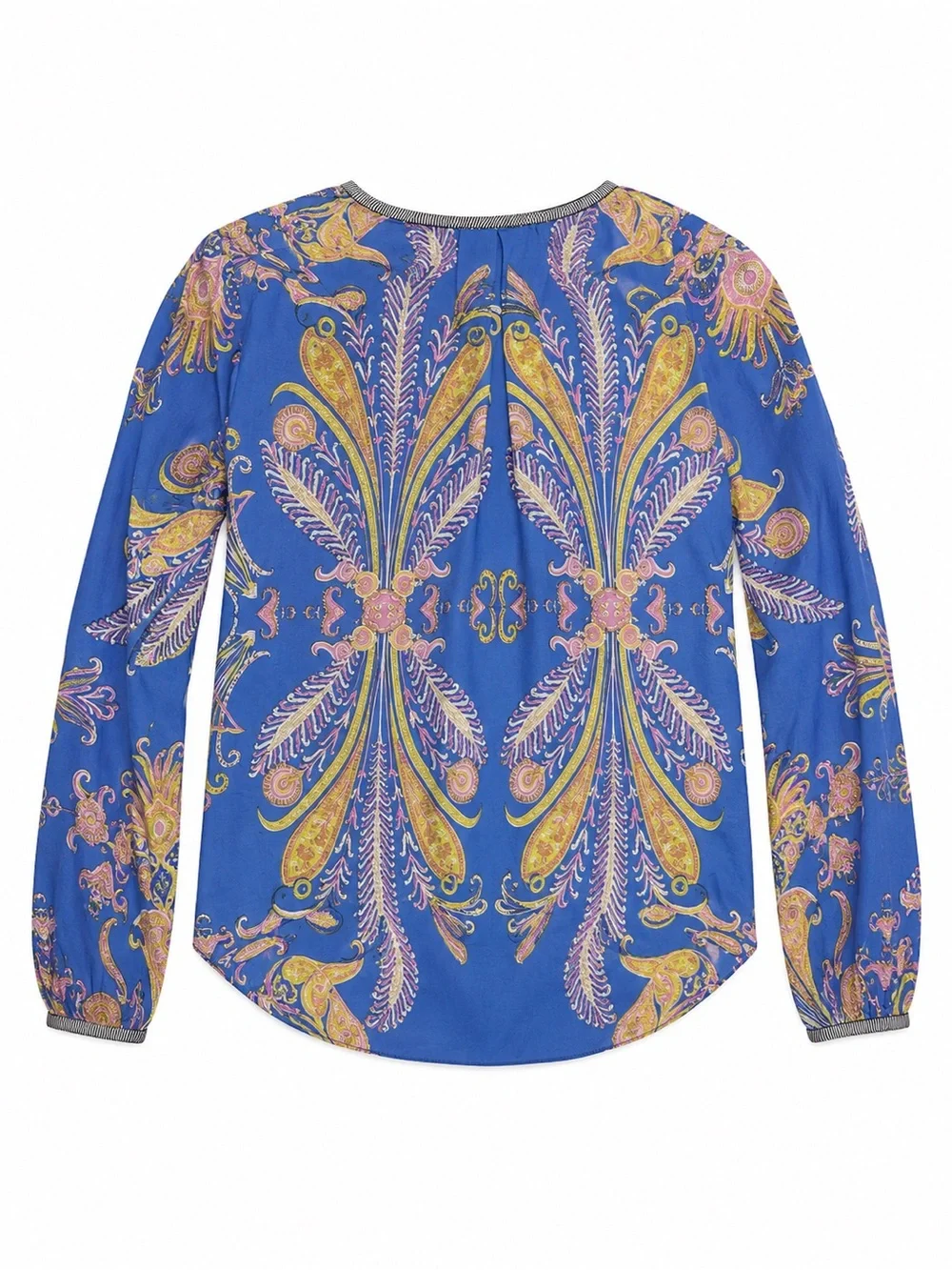 J.Crew 100% Silk Paisley Tunic Blouse Blue Multicolor Striped Trim XS